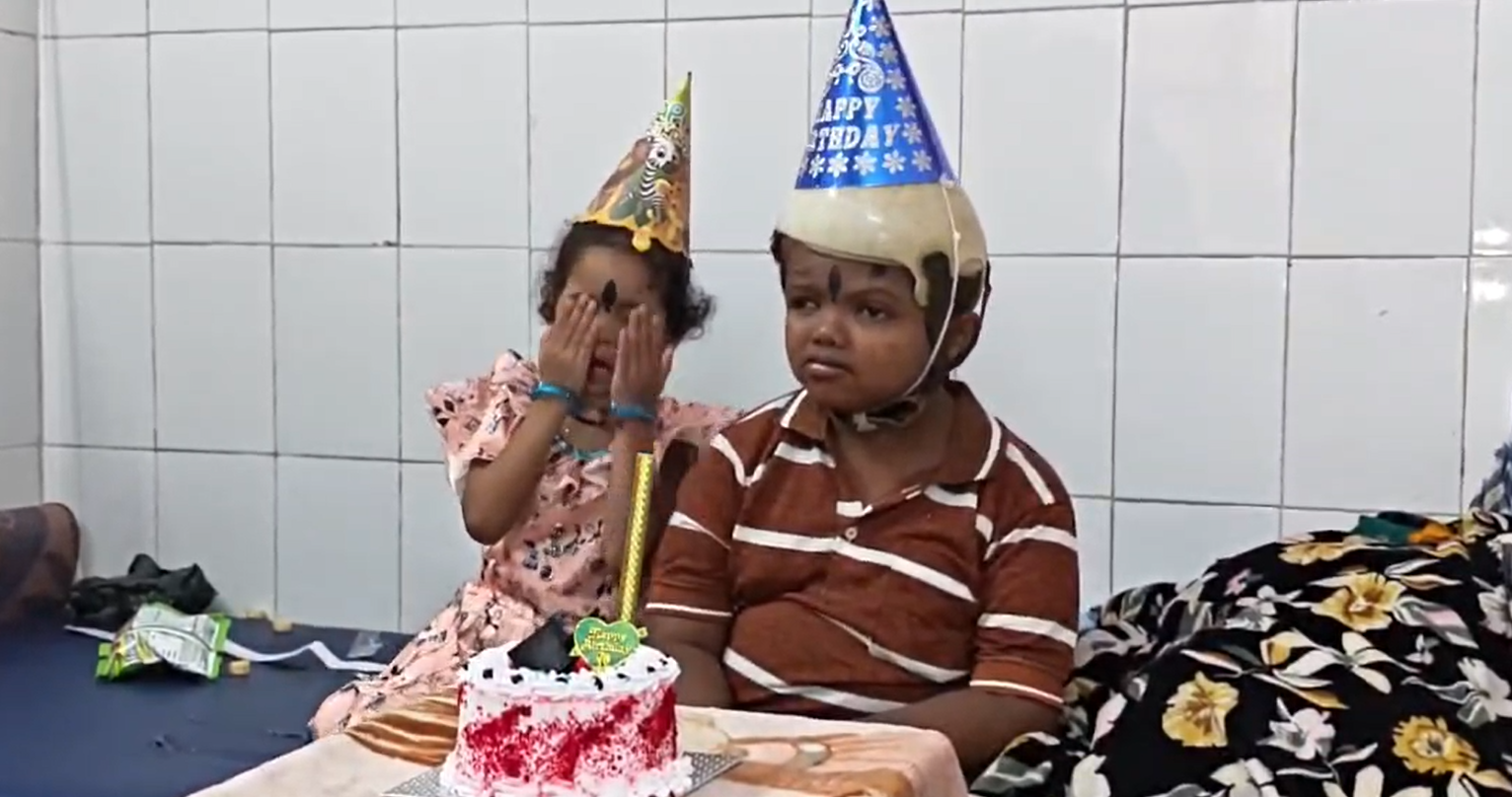 Birthday Celebration of Conjoined Twins Jaga with Mother and Sister in Odisha